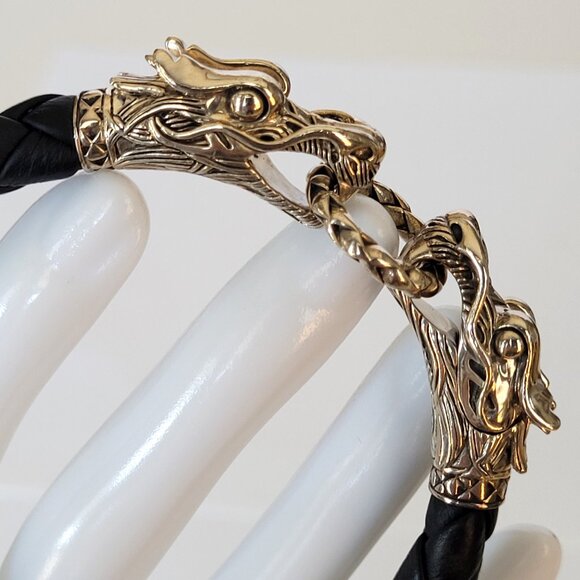 John Hardy Double Naga Dragon Black Woven Leathe Bracelet - Picture 6 of 9